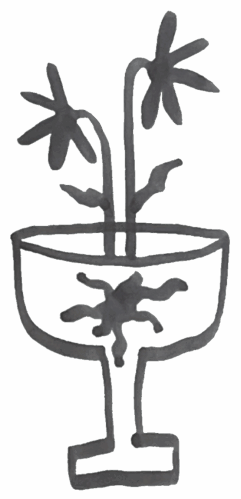 Illustration of a flower pot with two flowers, symbolizing flourishing