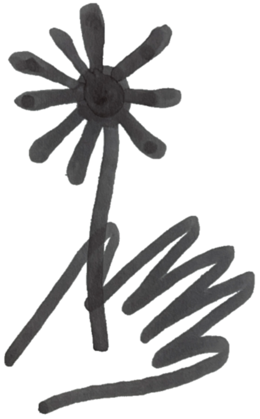 Illustration of a hand with a flower in it, symbolizing the research for meaning